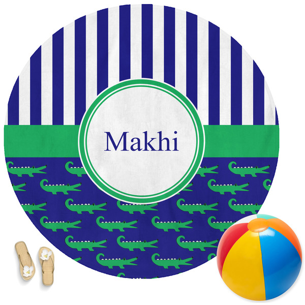 Custom Alligators & Stripes Round Beach Towel (Personalized)