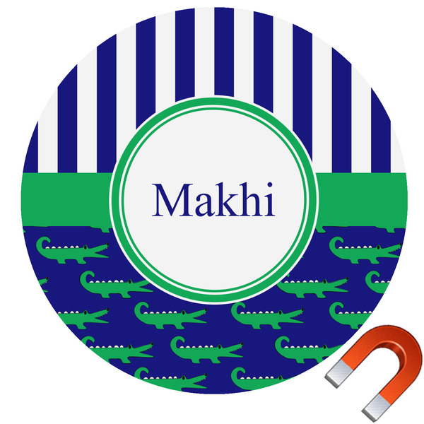 Custom Alligators & Stripes Round Car Magnet - 6" (Personalized)