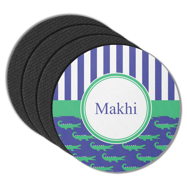 Custom Alligators & Stripes Round Rubber Backed Coasters - Set of 4 (Personalized)