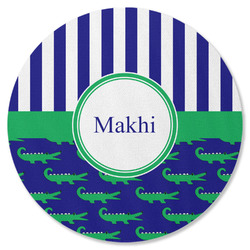 Alligators & Stripes Round Rubber Backed Coaster (Personalized)