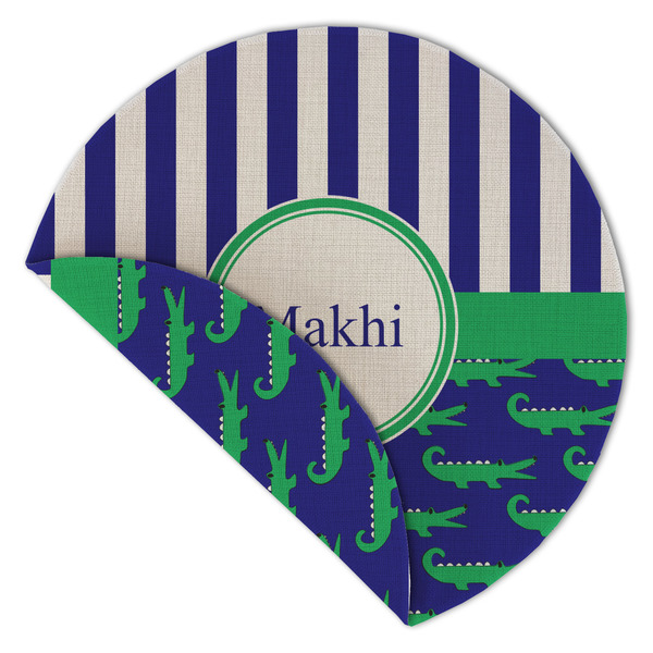 Alligators & Stripes Round Linen Placemats - Front (folded corner double sided)