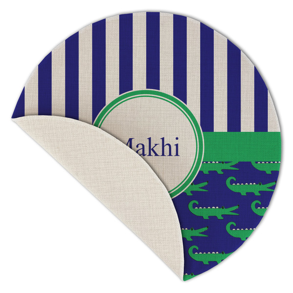 Alligators & Stripes Round Linen Placemats - Front (folded corner single sided)