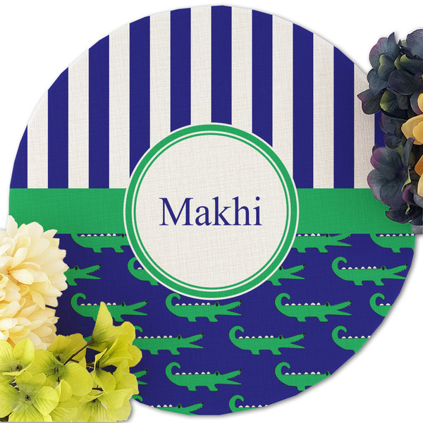 Alligators & Stripes Round Linen Placemats - Front (w flowers)