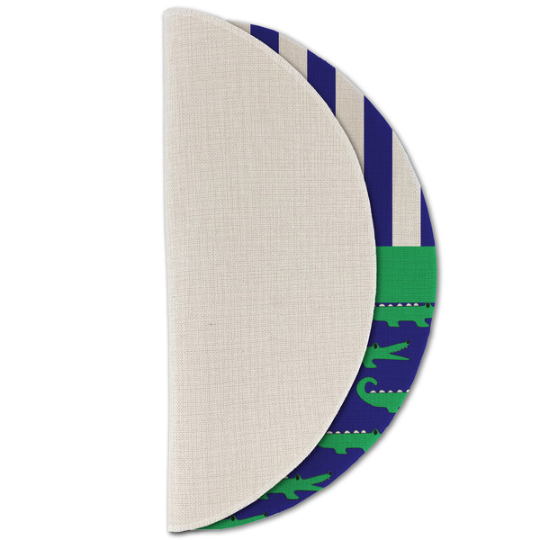Alligators & Stripes Round Linen Placemats - HALF FOLDED (single sided)