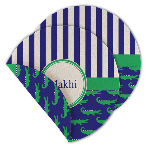 Custom Alligators & Stripes Round Linen Placemat - Double Sided - Set of 4 (Personalized)