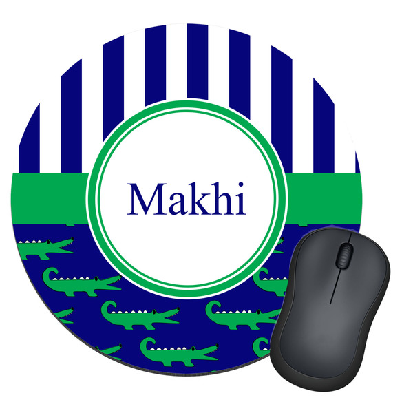 Custom Alligators & Stripes Round Mouse Pad (Personalized)