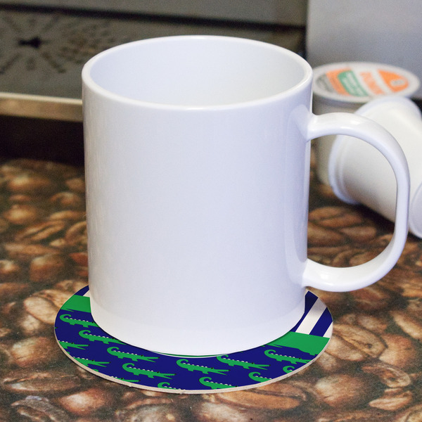 Alligators & Stripes Round Paper Coaster - With Mug