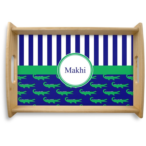 Custom Alligators & Stripes Natural Wooden Tray - Small (Personalized)