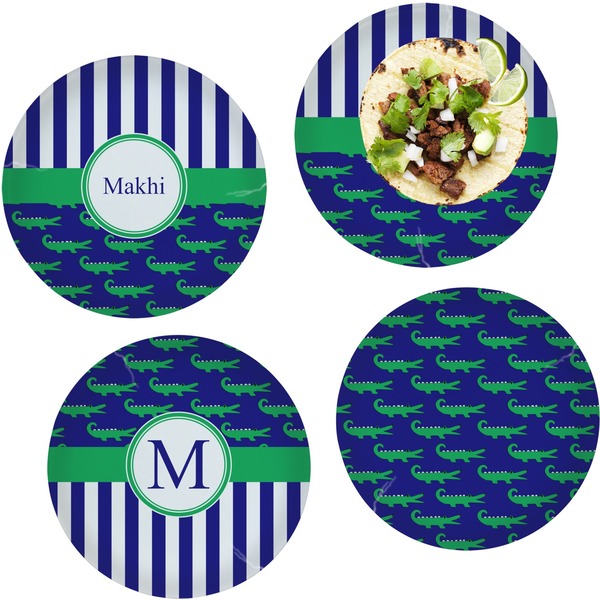 Custom Alligators & Stripes Set of 4 Glass Lunch / Dinner Plate 10" (Personalized)
