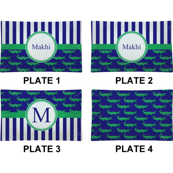 Alligators & Stripes Set of Rectangular Dinner Plates (Approval)