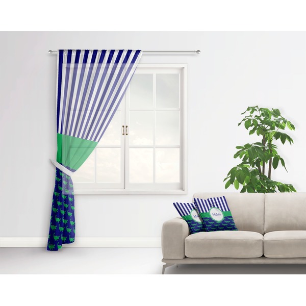 Alligators & Stripes Sheer Curtain With Window and Rod - in Room Matching Pillow