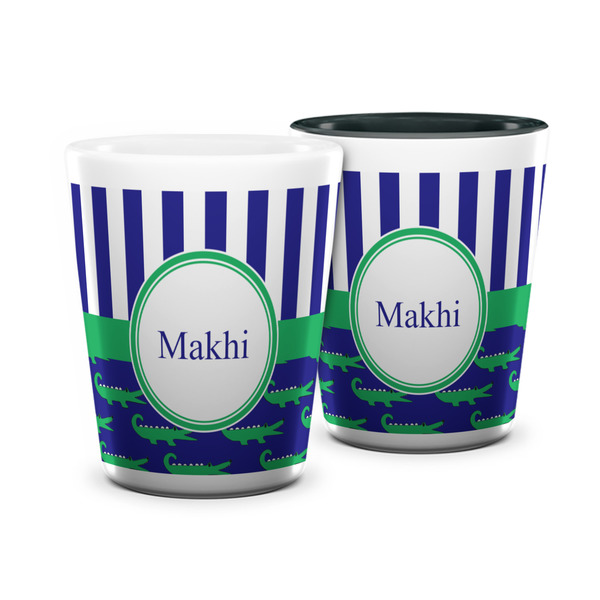 Custom Alligators & Stripes Ceramic Shot Glass - 1.5 oz (Personalized)