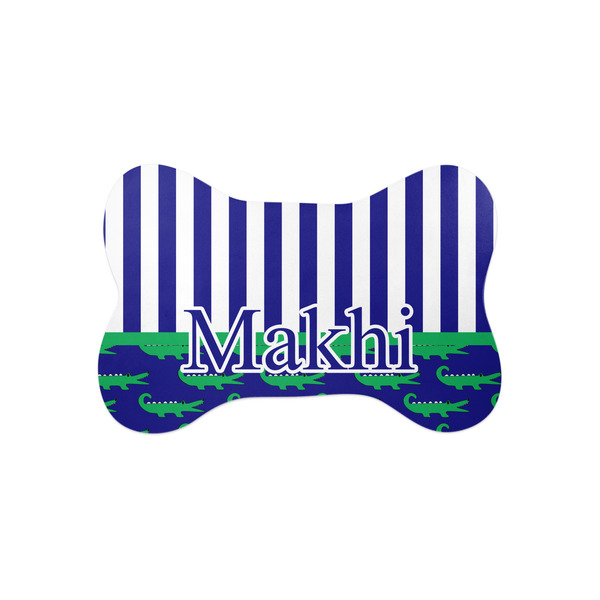 Custom Alligators & Stripes Bone Shaped Dog Food Mat (Small) (Personalized)