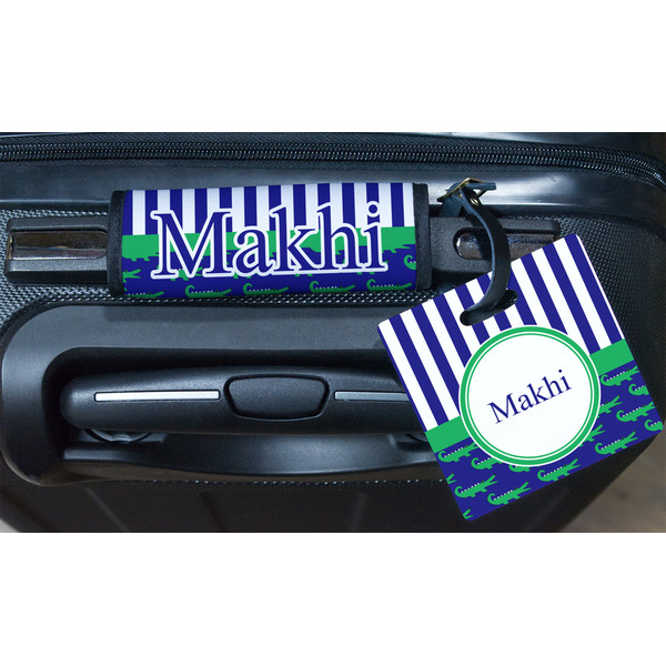 Alligators & Stripes Square Luggage Tag & Handle Wrap - In Context