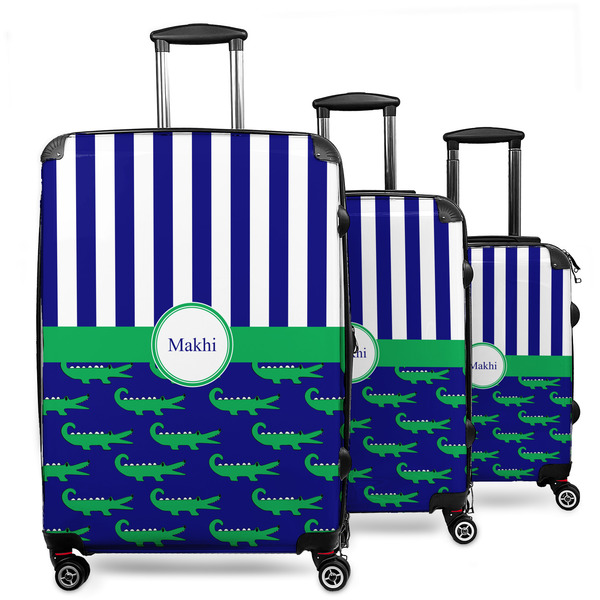 Custom Alligators & Stripes 3 Piece Luggage Set - 20" Carry On, 24" Medium Checked, 28" Large Checked (Personalized)