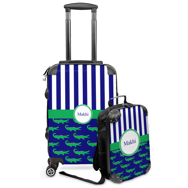 Custom Alligators & Stripes Kids 2-Piece Luggage Set - Suitcase & Backpack (Personalized)