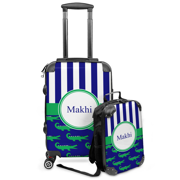 Custom Alligators & Stripes Kids 2-Piece Luggage Set - Suitcase & Backpack (Personalized)