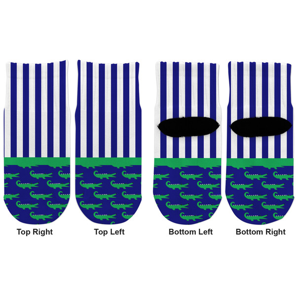 Alligators & Stripes Toddler Ankle Socks - Double Pair - Front and Back - Apvl