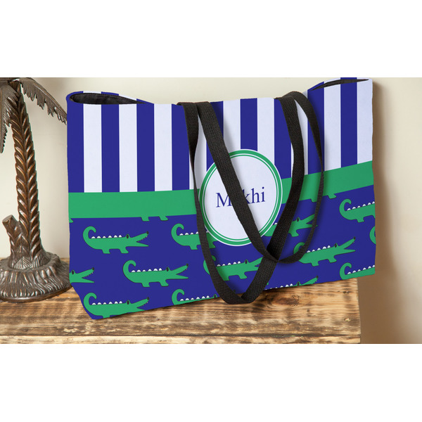 Alligators & Stripes Tote w/Black Handles - Lifestyle View