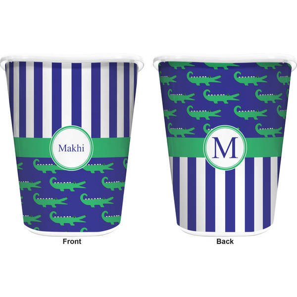 Alligators & Stripes Trash Can White - Front and Back - Apvl