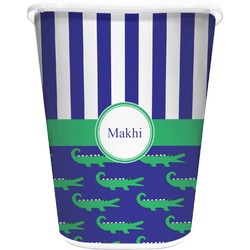 Alligators & Stripes Waste Basket - Single Sided (White) (Personalized)