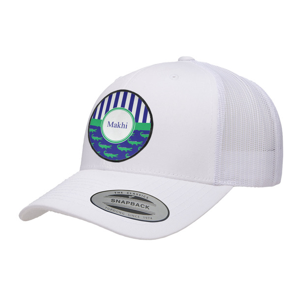Custom Alligators & Stripes Trucker Hat - White (Personalized)