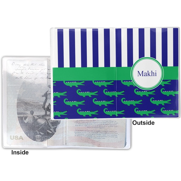 Alligators & Stripes Vinyl Passport Holder - Flat Front and Back