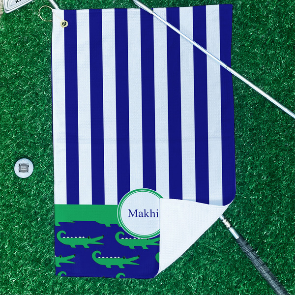 Alligators & Stripes Waffle Weave Golf Towel - In Context