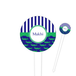 Alligators & Stripes 4" Round Plastic Food Picks - White - Single Sided (Personalized)