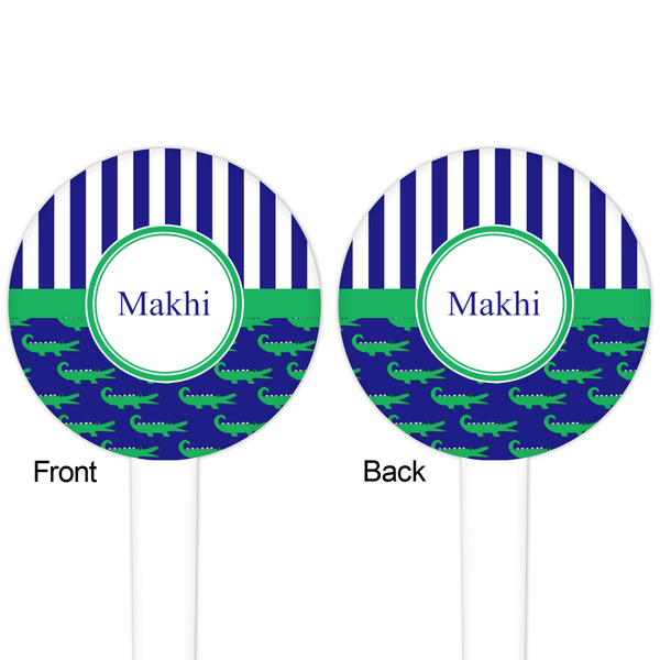 Alligators & Stripes White Plastic 4" Food Pick - Round - Double Sided - Front & Back