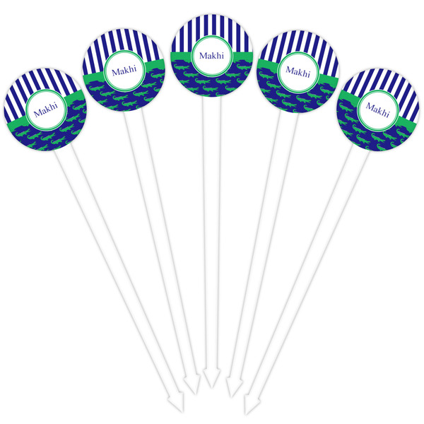 Alligators & Stripes White Plastic 4" Food Pick - Round - Fan View