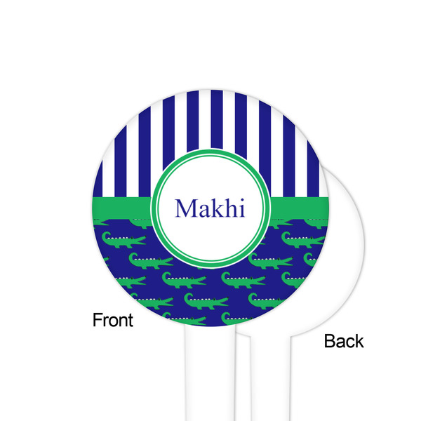 Alligators & Stripes White Plastic 4" Food Pick - Round - Single Sided - Front & Back