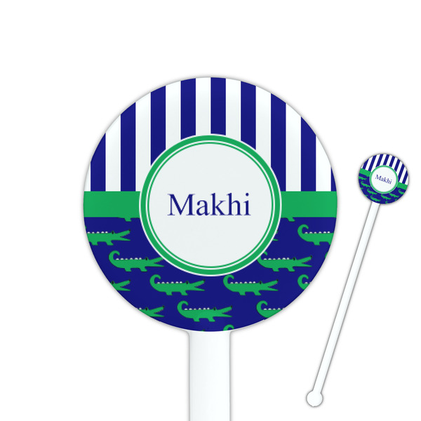 Custom Alligators & Stripes 5.5" Round Plastic Stir Sticks - White - Single Sided (Personalized)