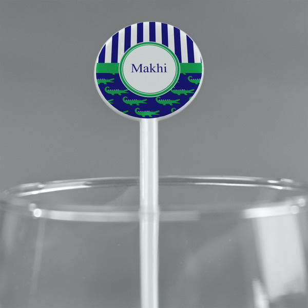 Alligators & Stripes White Plastic 5.5" Stir Stick - Round - Main