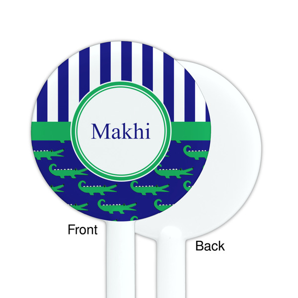 Alligators & Stripes White Plastic 5.5" Stir Stick - Single Sided - Round - Front & Back