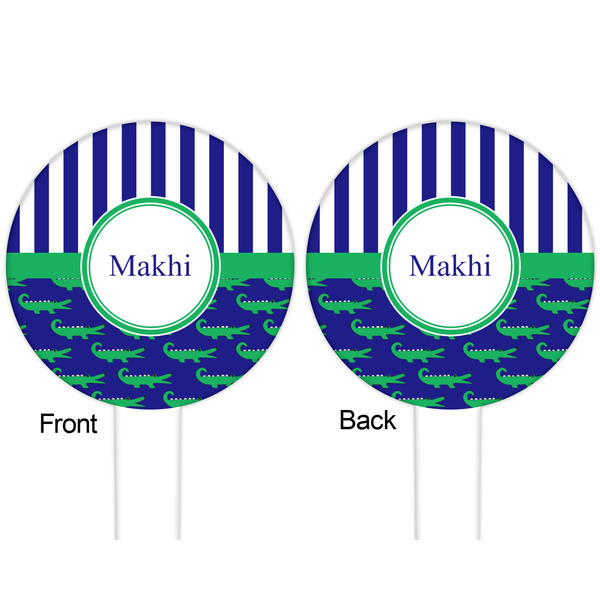 Alligators & Stripes White Plastic 6" Food Pick - Round - Double Sided - Front & Back