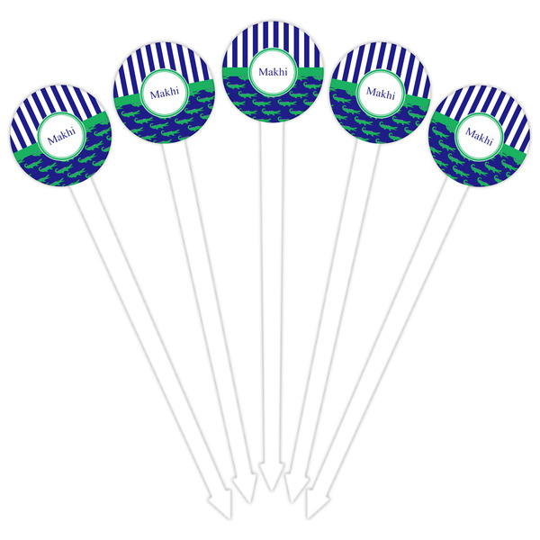 Alligators & Stripes White Plastic 6" Food Pick - Round - Fan View