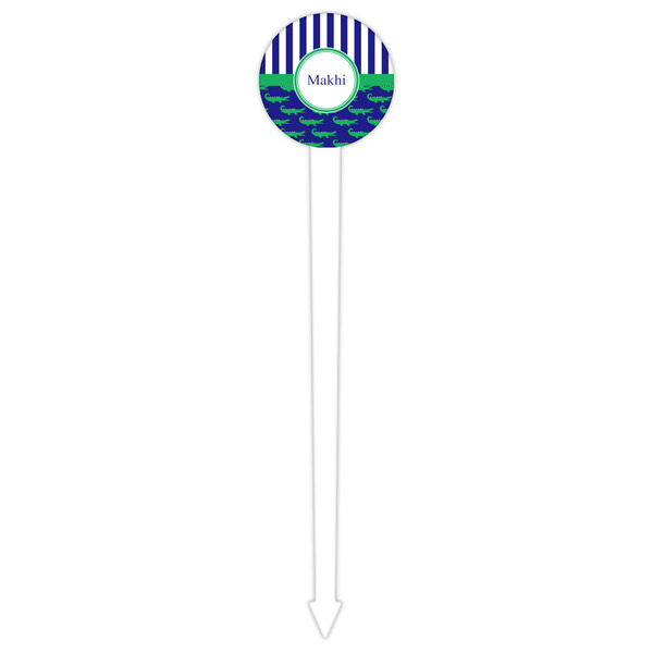 Alligators & Stripes White Plastic 6" Food Pick - Round - Single Pick