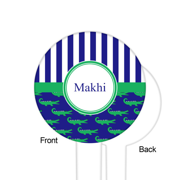 Alligators & Stripes White Plastic 6" Food Pick - Round - Single Sided - Front & Back