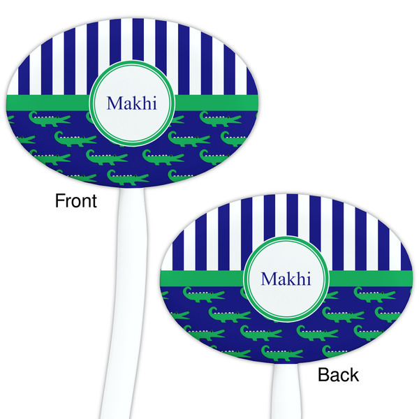 Alligators & Stripes White Plastic 7" Stir Stick - Double Sided - Oval - Front & Back