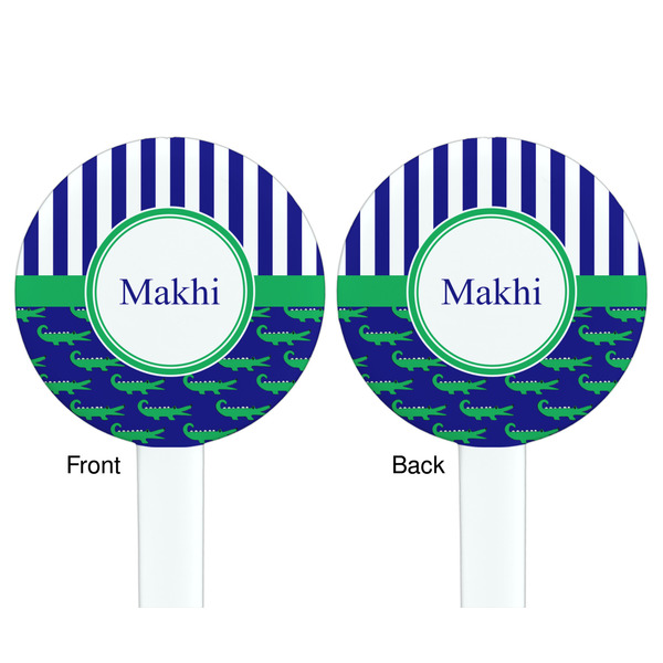 Alligators & Stripes White Plastic 7" Stir Stick - Double Sided - Round - Front & Back