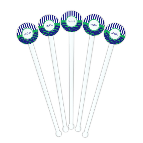 Alligators & Stripes White Plastic 7" Stir Stick - Round - Fan View