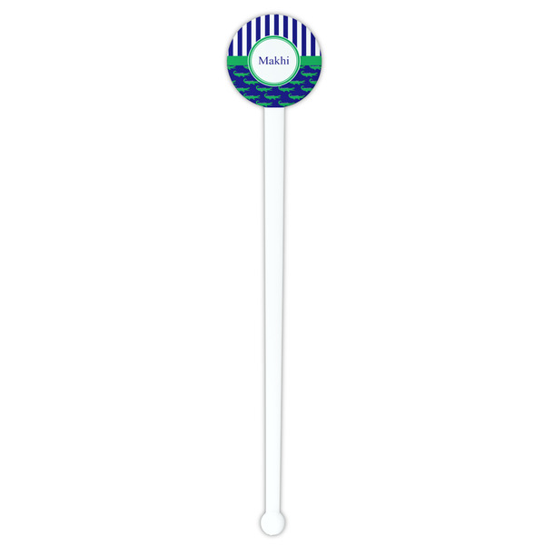 Alligators & Stripes White Plastic 7" Stir Stick - Round - Single Stick