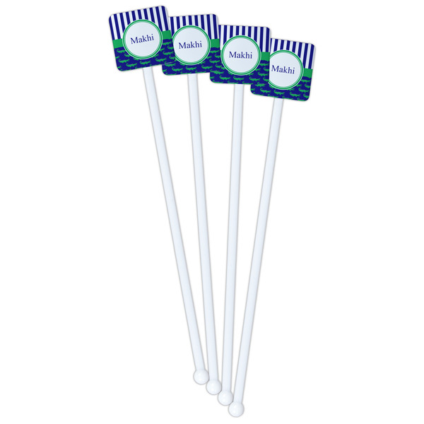 Alligators & Stripes White Plastic Stir Stick - Double Sided - Square - Front