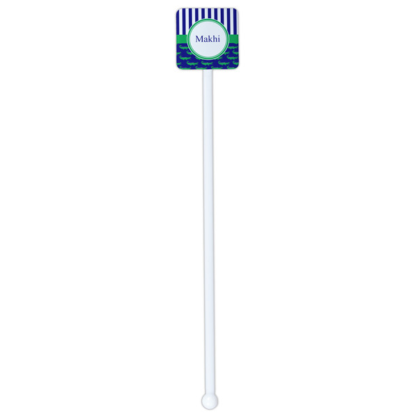 Alligators & Stripes White Plastic Stir Stick - Single Sided - Square - Single Stick