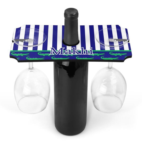 Custom Alligators & Stripes Wine Bottle & Glass Holder (Personalized)