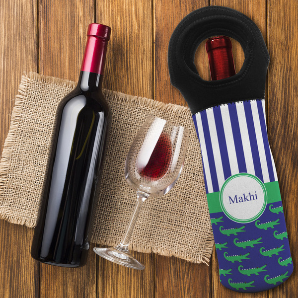 Alligators & Stripes Wine Tote Bag - FLATLAY