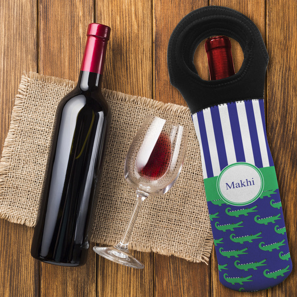 Alligators & Stripes Wine Tote Bag - FLATLAY