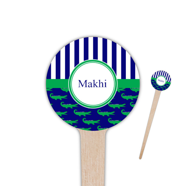 Custom Alligators & Stripes 4" Round Wooden Food Picks - Double Sided (Personalized)