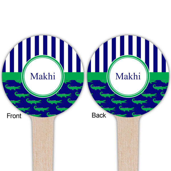 Alligators & Stripes Wooden 4" Food Pick - Round - Double Sided - Front & Back